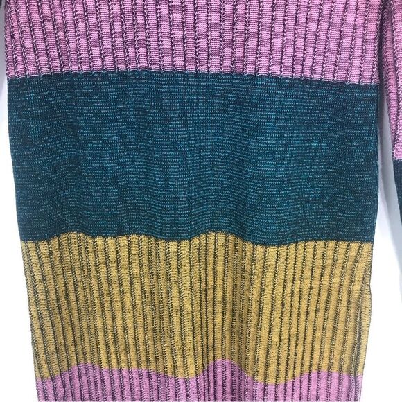 ASOS Green Pink Yellow Striped Colorblock Vertical Ribbed Knit Sweater Dress - Picture 9 of 15